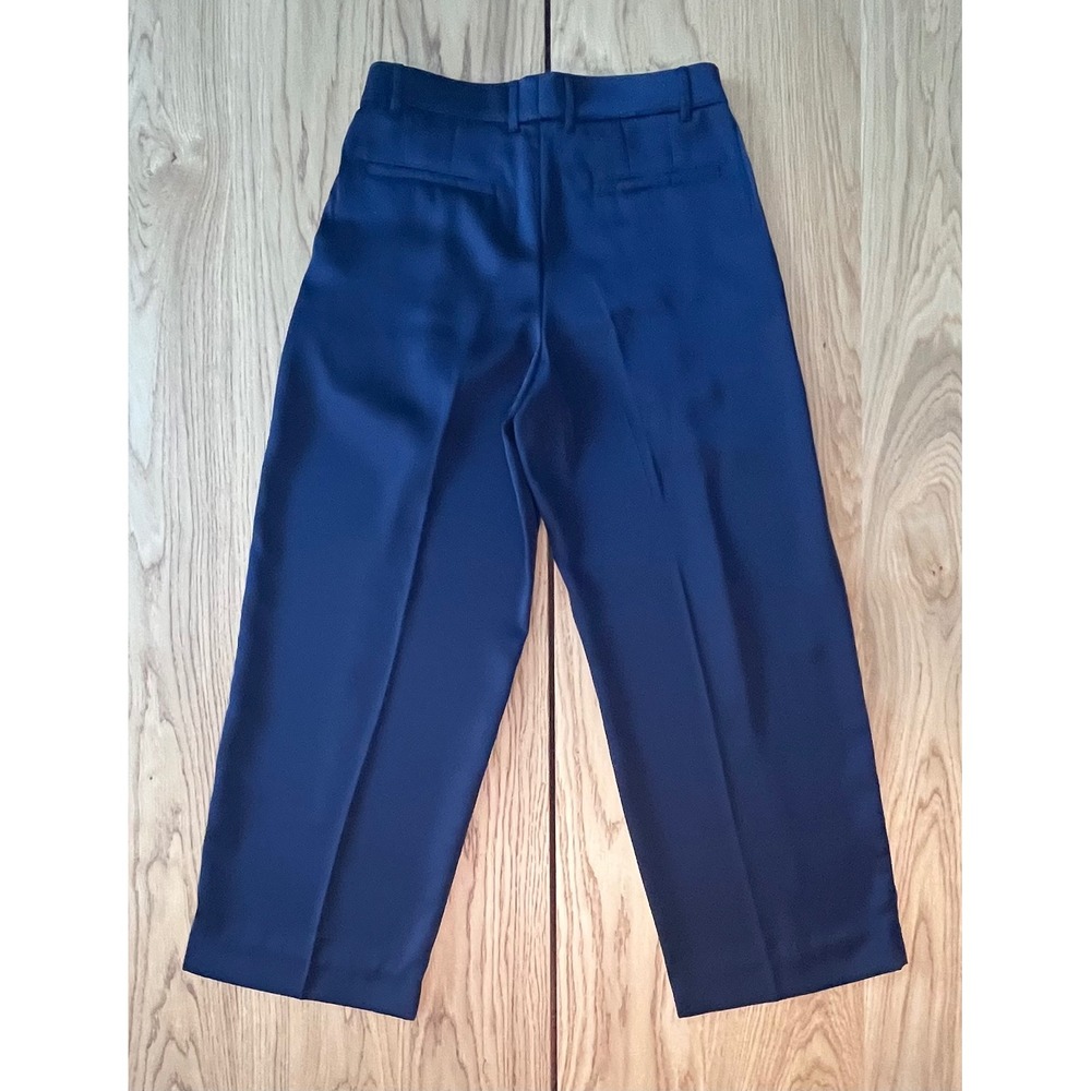 Banana Republic Pleated Wide Leg Trousers Women Size 6P Navy Blue Quiet Luxury - Picture 2 of 9